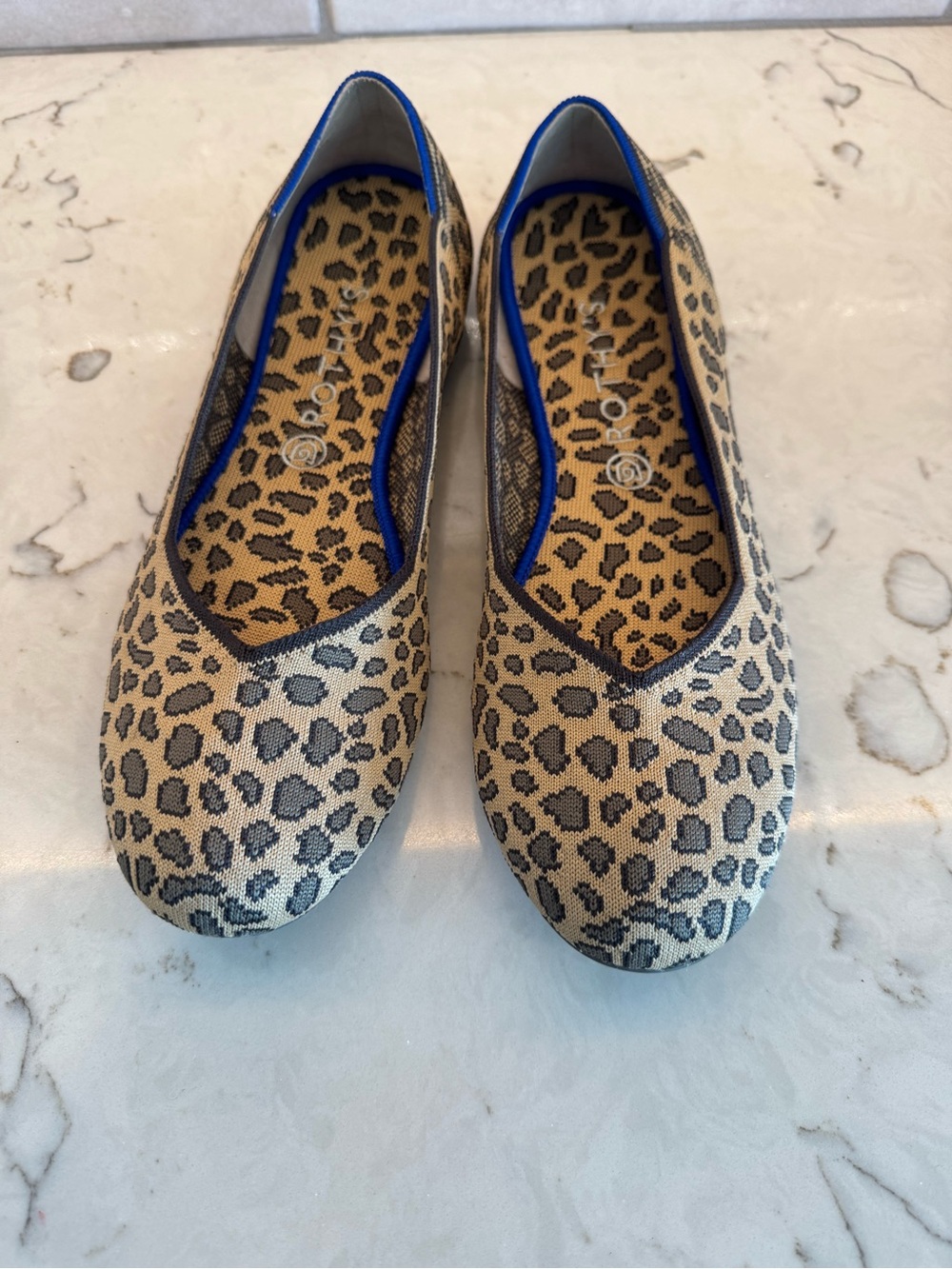 Rothy’s Women’s Leopard Print Rounded Toe Ballet Flats - Beige/Black Sz 12